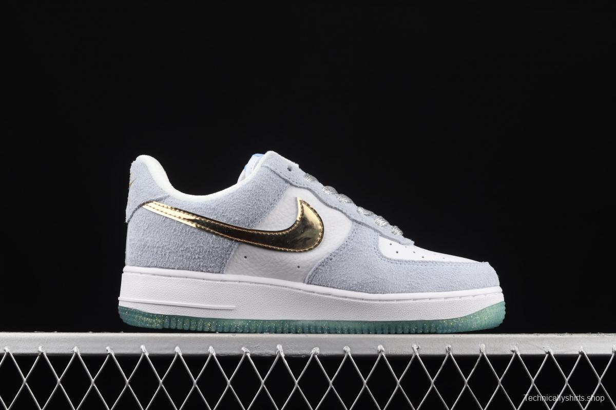 NIKE Air Force 1o07 Low white blue gold ice snow strange edge low-top casual board shoes CW1577-001