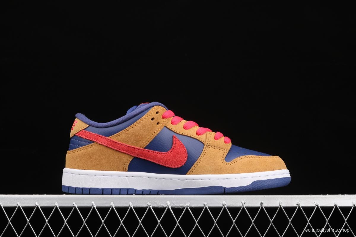 NIKE SB DUNK Low SB shredded backboard dark brown white and yellow color matching fashion leisure board shoes BQ6817-700