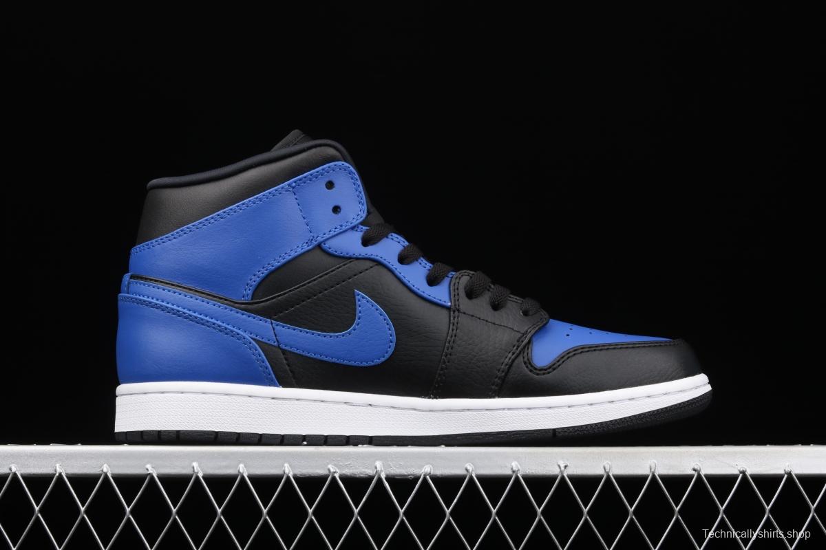 Air Jordan 1 Mid black and blue Zhongbang basketball shoes 554724-077