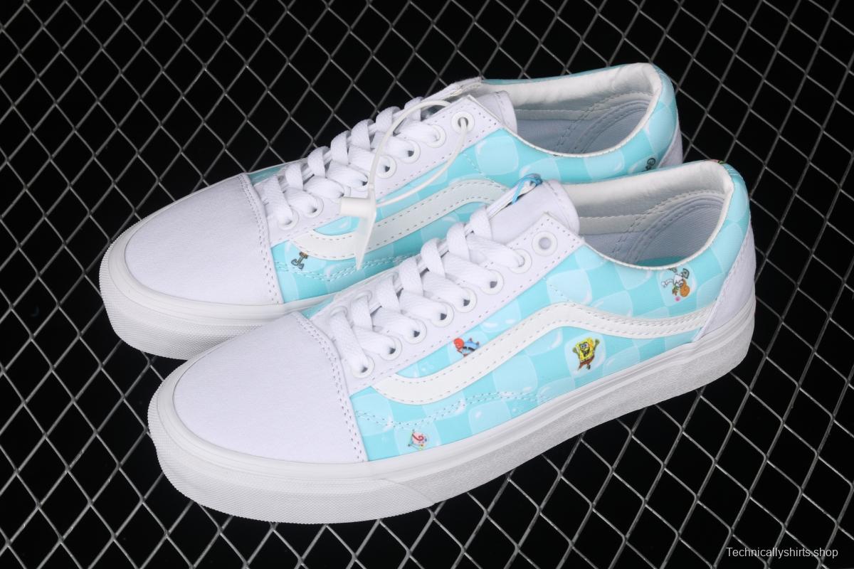 Vans Old Skool SpongeBob co-named limited edition ice blue checkerboard check high-end branch line low-side vulcanized canvas leisure sports board shoes VN0A38G1XC