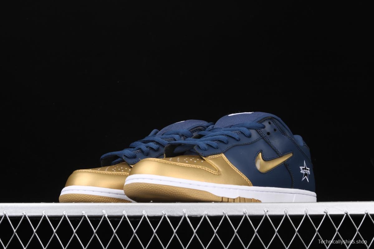 Supreme x NIKE DUNK SB Royal Blue and Gold Jelly Classical Skateboard shoes CK3480-700