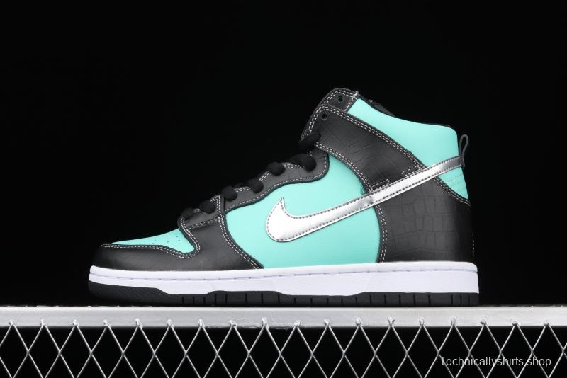 NIKE SB x Diamond DUNK Hi Tiffany joint name ice blue high top casual skateboard shoes 653599-400