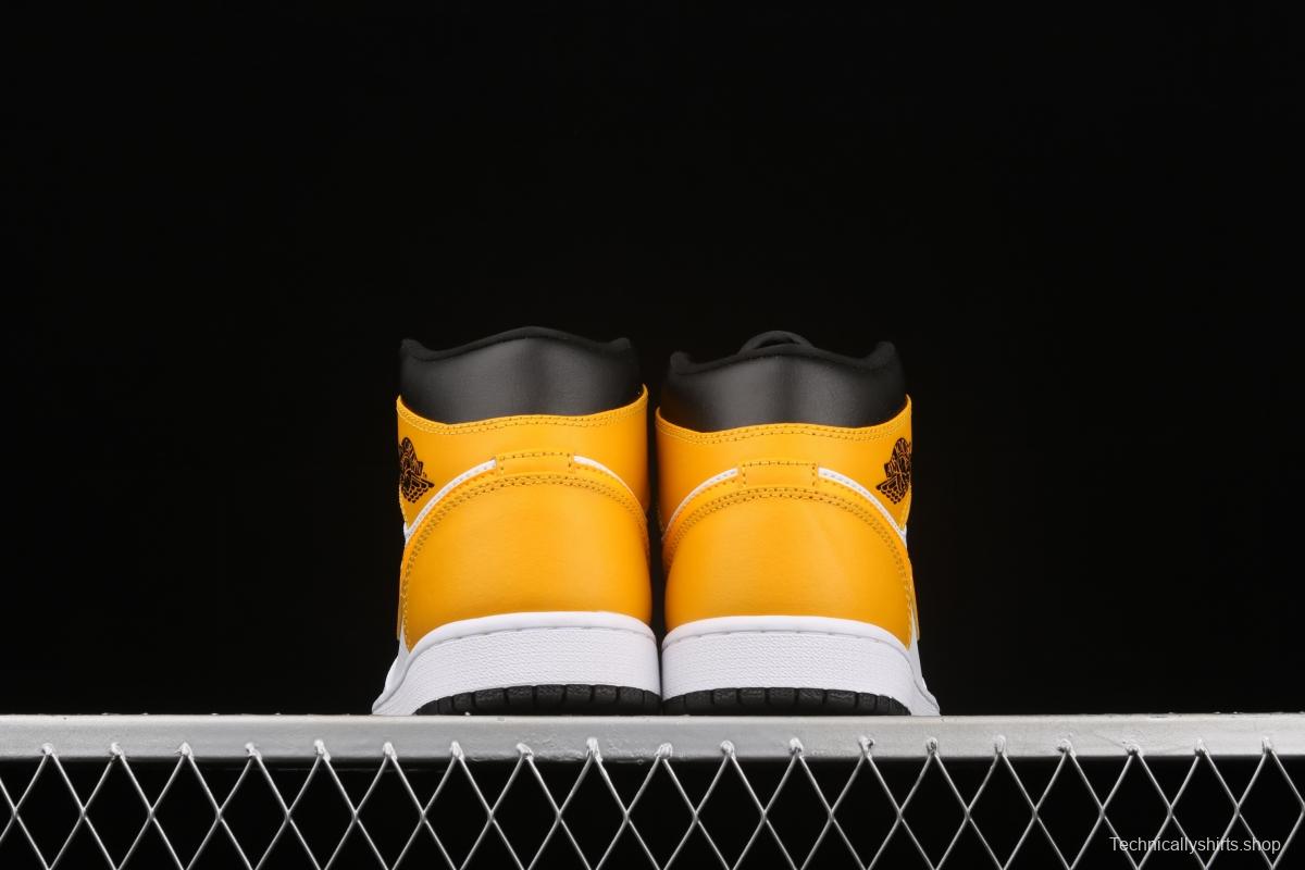 Air Jordan 1 Mid White and Yellow Zhongbang Basketball shoes 554724-170