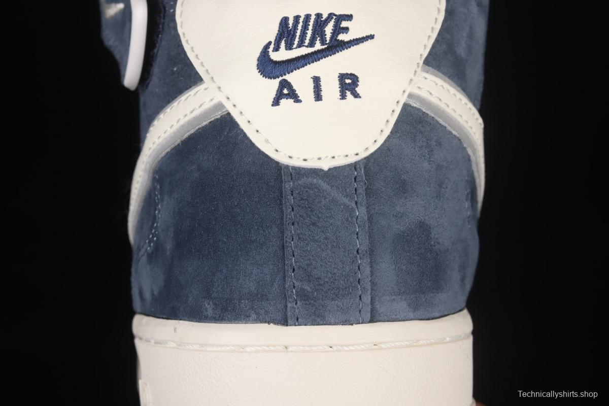 NIKE Air Force 1' 07 Mid dark blue suede 3M reflective mid-finish casual board shoes AA1118-007