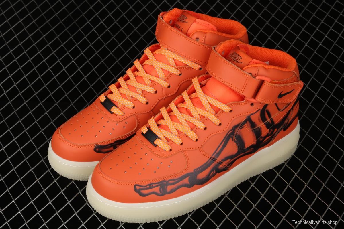 NIKE Air Force 1 Mid'07 Skeleton QS Halloween orange luminous skeleton limited casual board shoes CU8067-801