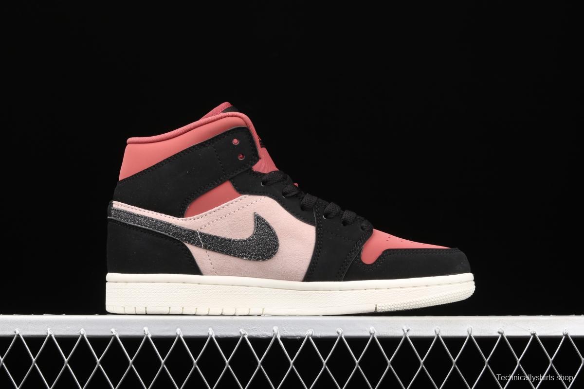 Air Jordan 1 Mid red bean milk tea medium top basketball shoes BQ6472-202