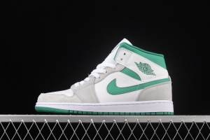 Air Jordan 1 Mid white, gray and green medium top basketball shoes DC7294-103