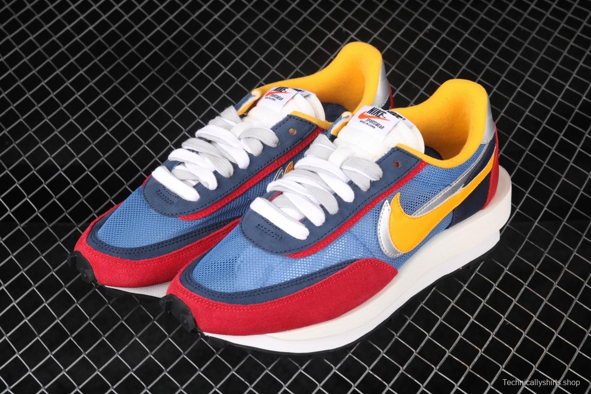 Sacai x NIKE LVD Waffle Daybreak co-signed catwalk style net gauze leather splicing double hook Swoosh running shoes BV0073-400