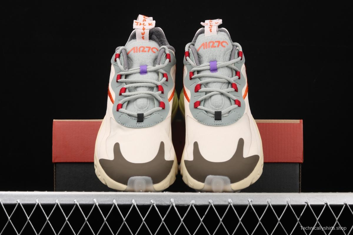 Travis Scott x NIKE Air Max 270React joint style light cream barb white blue orange air cushion running shoes CV2414-200