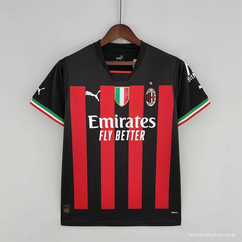 22 23 AC Milan Home Soccer Jersey with Scudetto Patch