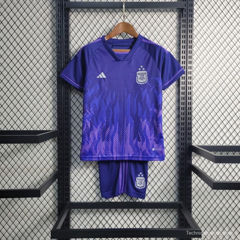 3-Stars 2023 Kids Argentina Away Purple Jersey