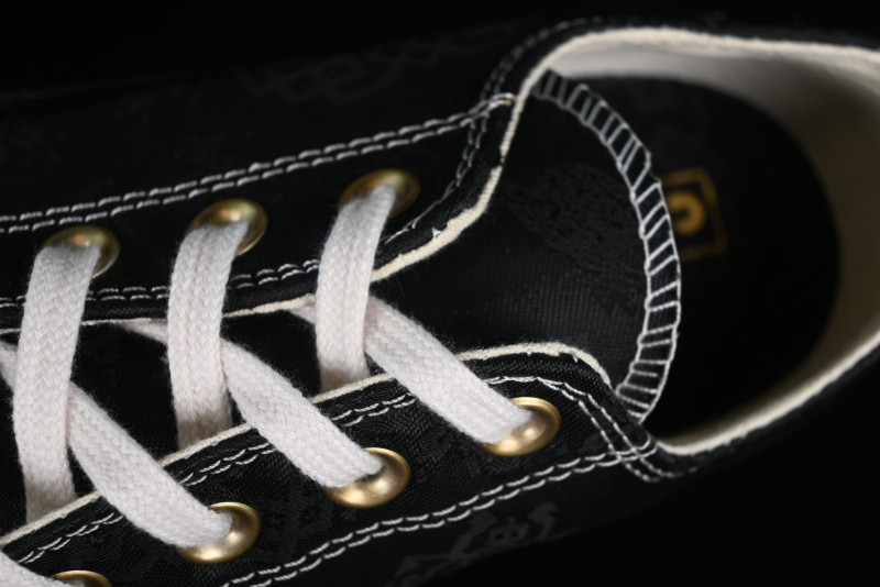 Clot x Fragment Design x Converse Custom Triple Collaboration Low-Top Sneakers with Distressed Black Silk and Brier Pattern - A10925C