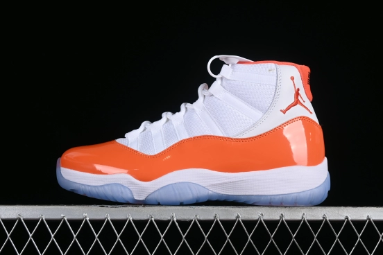 Nike Air Jordan 11 Retro Basketball Shoes with White Orange Design - 378037-002