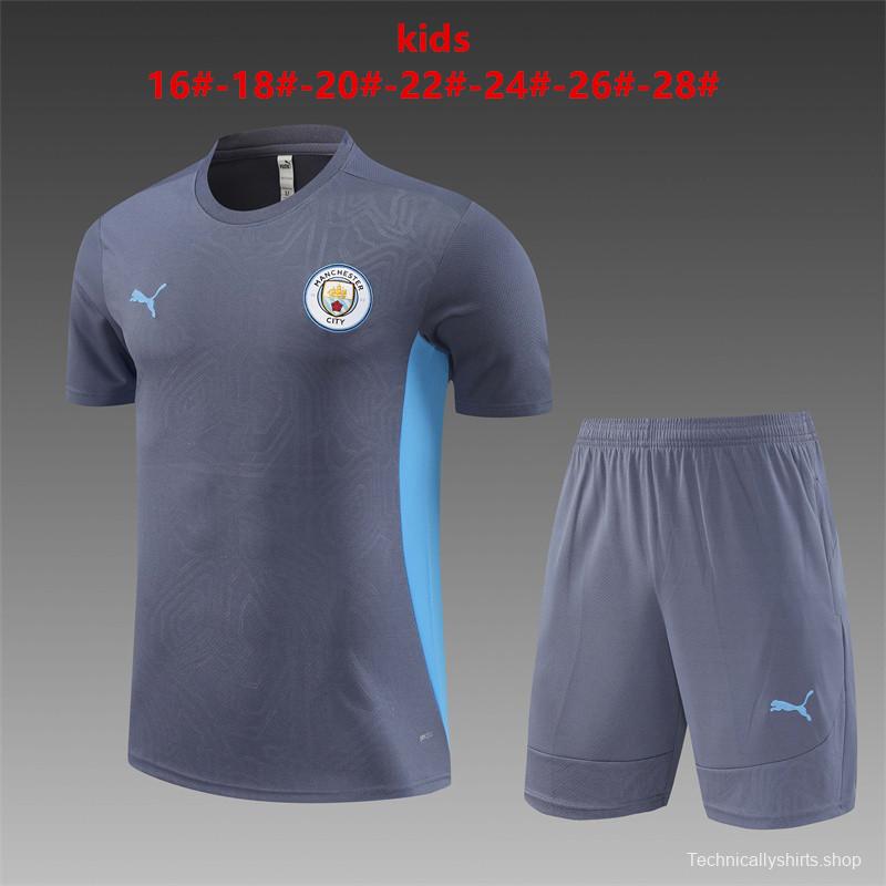 24/25 Kids Manchester City Blue White Short Sleeve Jersey+Shorts