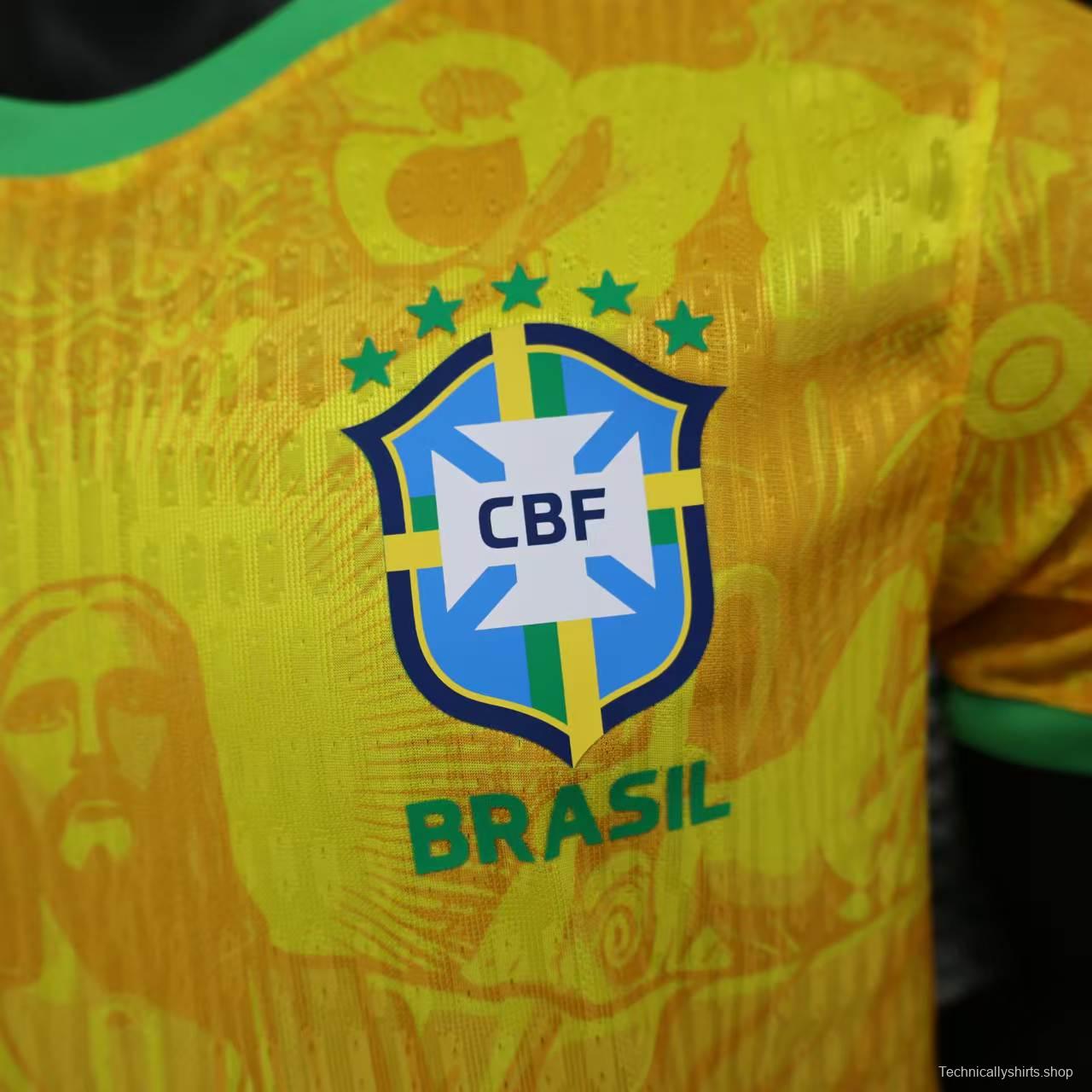 Player Version 2024 Brazil Christ Yellow Goalkeeper Special Jersey