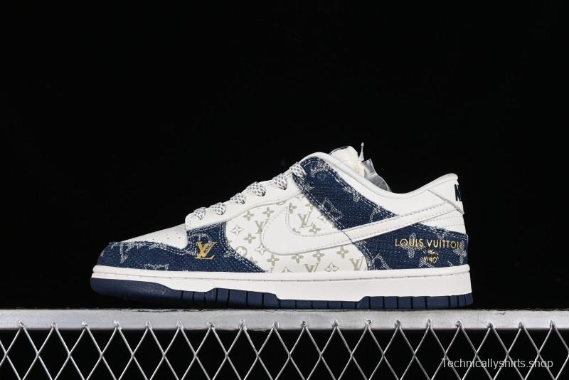 Nike SB Dunk Low LV Collaboration - Blue Denim Print Anniversary High-End Custom Low-Top Casual Sneakers - FC1688-162
