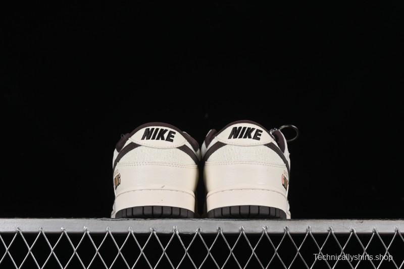 Nike SB Dunk Low Gucci Collaboration - Beige Brown Woven Fabric Anniversary High-End Custom Low-Top Casual Skate Shoes - DQ1098-375