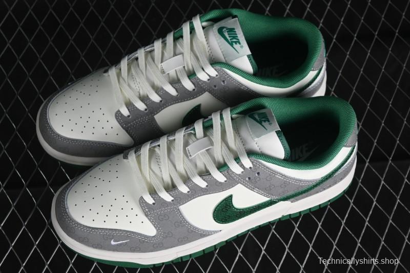 Nike SB Dunk Low Gucci Collaboration - Double G Grey Green Swoosh Anniversary Custom Low-Top Casual Skate Shoes - SF1588-134