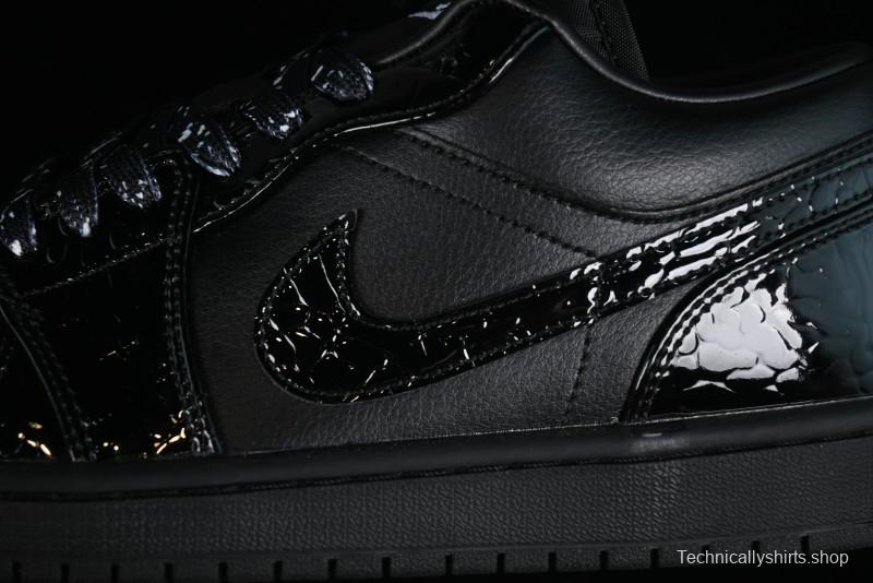 Nike Air Jordan 1 Low "Black Croc" Casual Sneakers with Crocodile-Embossed Leather - HJ7743-010