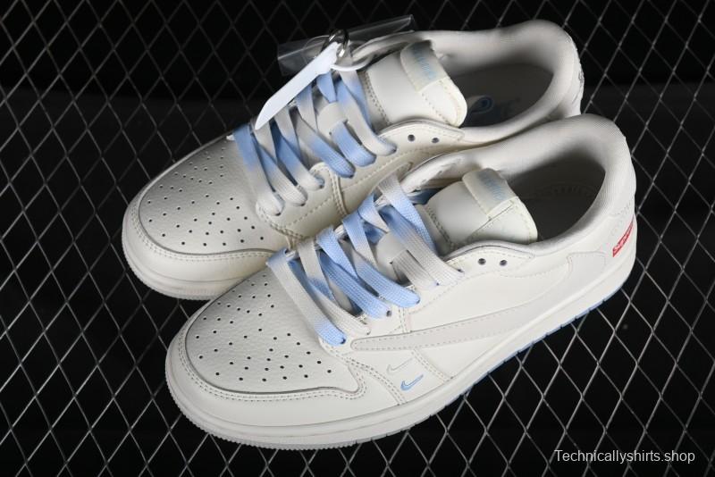 Nike SB Dunk Low Supreme Anniversary Edition Customized Low-Top Casual Sneakers in Off-White and Blue - BB6588-102