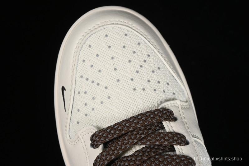 Nike SB Dunk Low Gucci Collaboration - Beige Brown Woven Fabric Anniversary High-End Custom Low-Top Casual Skate Shoes - DQ1098-375