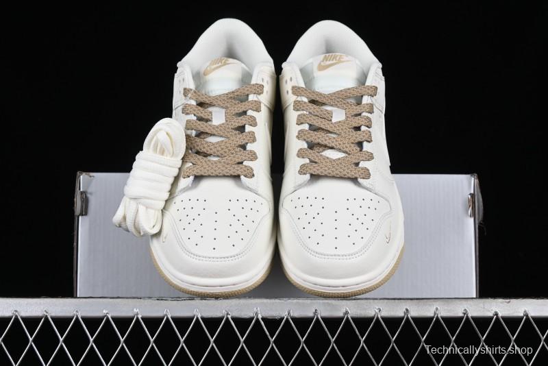 Nike SB Dunk Low Collaboration Three Swooshes Beige Gold Colorway Low-Top Casual Skateboarding Shoes - NK5639-326