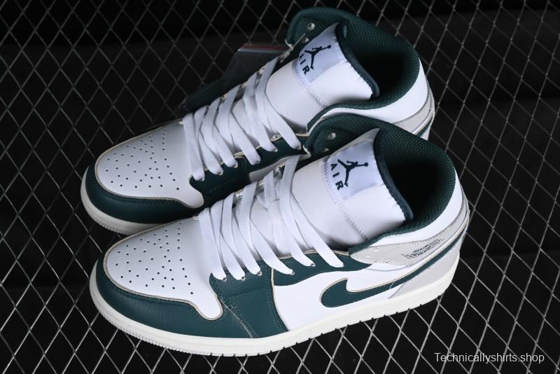 Nike Air Jordan 1 Mid Basketball Shoes with Oxidized Green Leather and Perforated Toe - FQ7720-103
