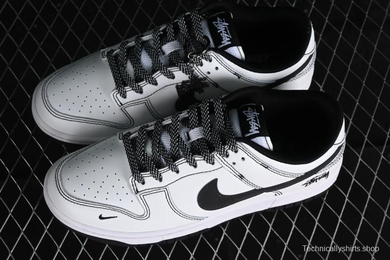 Stussy x Nike Dunk Low SB Skate Shoes in White-Black - FC1688-137