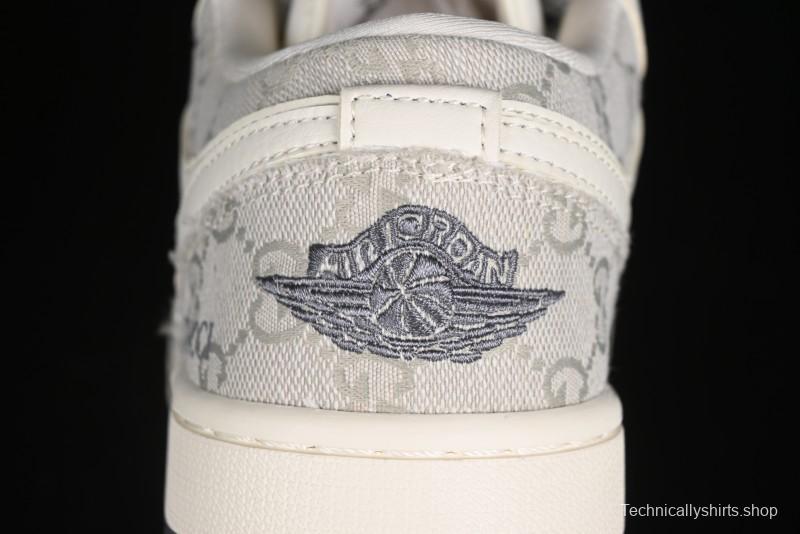 Nike Air Jordan 1 Low Gucci Collaboration - Smoke Grey Pattern High-End Custom Retro Basketball Shoes - DM5688-101