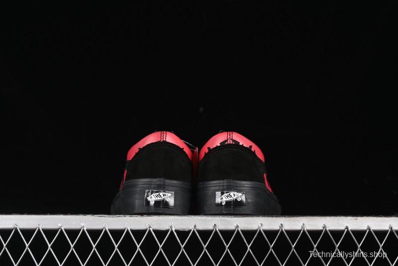 Vans Knu Skool High Street American Retro Canvas Skate Shoes in Black Red - VN0009BCRTU