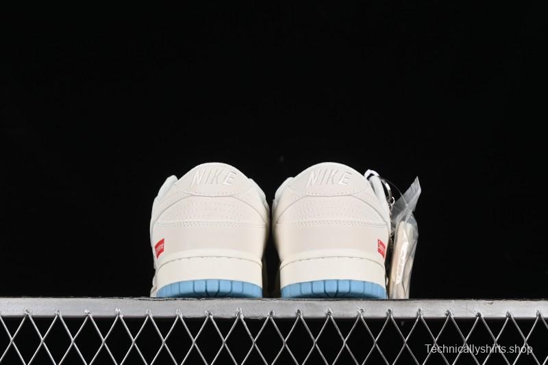 Nike SB Dunk Low Supreme Collaboration - Light Blue Double Swoosh Anniversary Customized Low-Top Casual Sneakers - BB8675-108