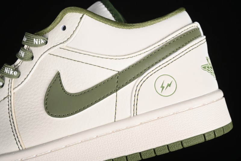 Nike Air Jordan 1 Low Retro Basketball Shoes in Off-White Olive Green - CF3688-019