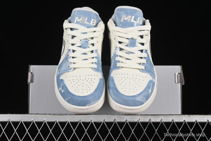 Nike Air Jordan 1 Low MLB Collaboration Retro Blue Denim Custom Basketball Shoes - DC2024-027