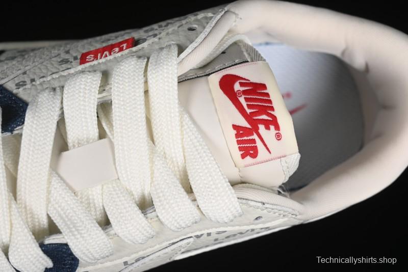 Nike Travis Scott x Fragment Design x Air Jordan 1 Low OG SP AJ1 Levi's Collaboration - White Blue Canvas Low Top Casual Sneakers - JH6088-605