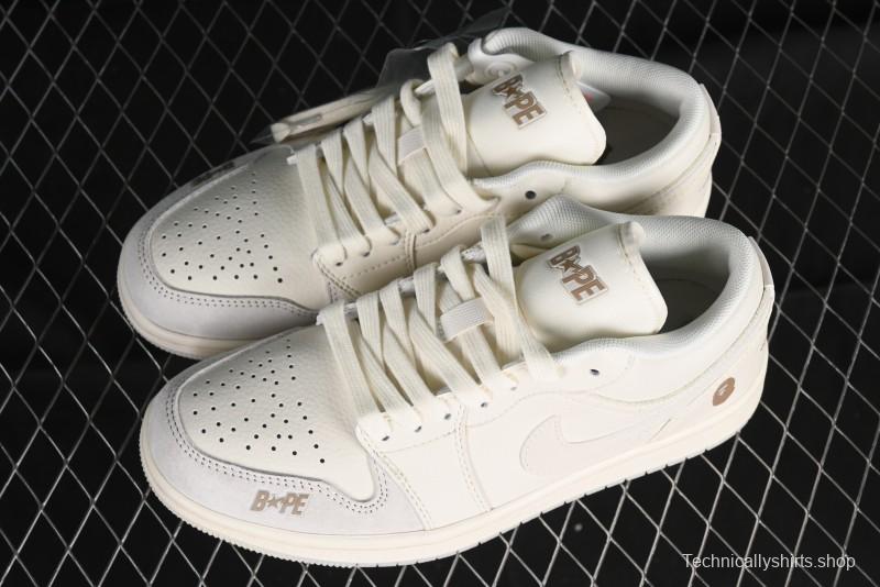 Nike Air Jordan 1 Low AJ1 Bape Collaboration - Pig Eight Patchwork Custom High-End Low-Top Basketball Shoes - LJ6688-002