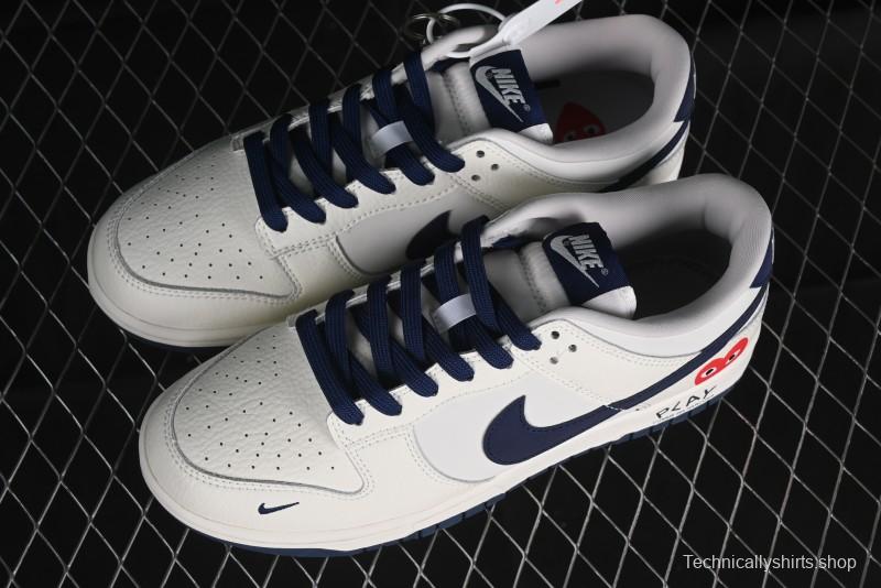 Nike SB Dunk Low Supreme Collaboration - Double Swoosh Beige Navy Anniversary Custom Low-Top Casual Skate Shoes - XX2025-668