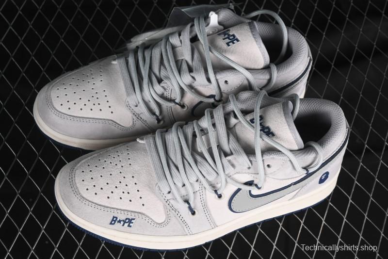Nike Air Jordan 1 Low AJ1 Bape Collaboration - Grey Blue Retro Basketball Shoes with Custom Laces - SJ9950-019
