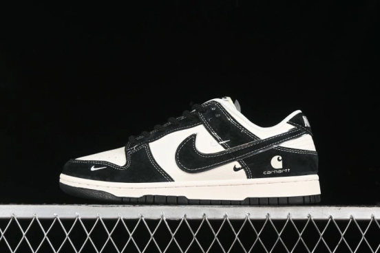 Nike SB Dunk Low Carhartt Collaboration - Off White Black Swoosh Anniversary Custom Low-Top Casual Skate Shoes - SJ1089-005