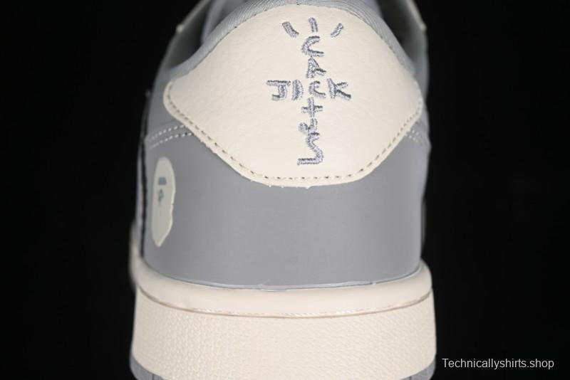 Nike Travis Scott x Fragment Design x Air Jordan 1 Low OG SP AJ1 Bape Collaboration - Moon Shadow Grey Low Top Casual Sneakers BB6511-625