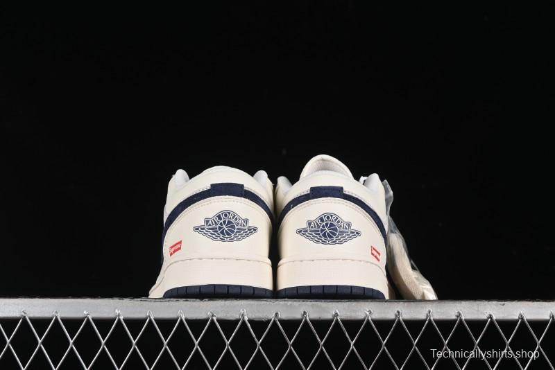 Nike Air Jordan 1 Low Supreme Collaboration - Deep Blue Two-Tone Sole Retro Basketball Shoes - SJ9950-020