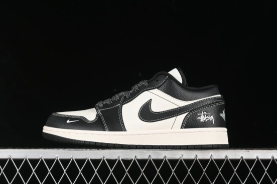 Nike Air Jordan 1 Low Stussy Collaboration - Black Sail Stitched Retro Basketball Shoes - CF3688-023