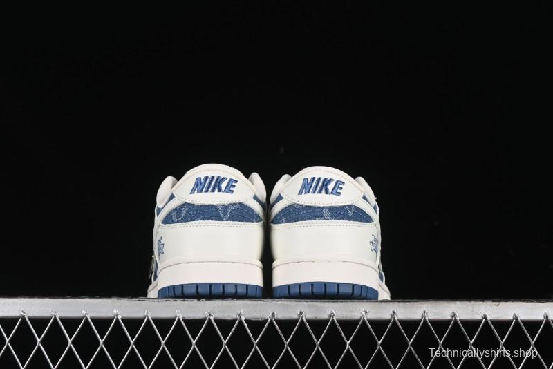 Nike SB Dunk Low LV Collaboration - Beige Blue Print Anniversary High-End Custom Low-Top Casual Skate Shoes - JH8310-954