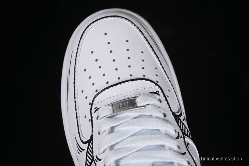 Nike Air Force 1 '07 Low Custom Casual Sneakers with Black and White Manga-Style Hand-Drawn Function Formulas - CT7724-111