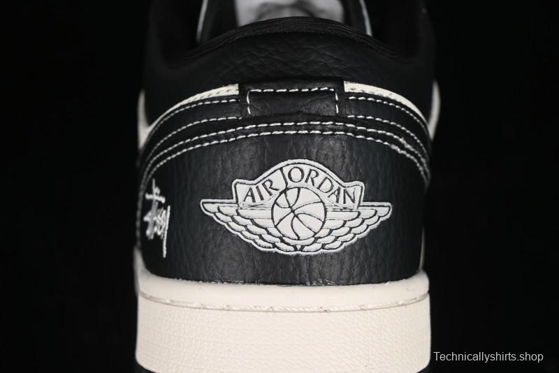 Nike Air Jordan 1 Low Stussy Collaboration - Black Sail Stitched Retro Basketball Shoes - CF3688-023