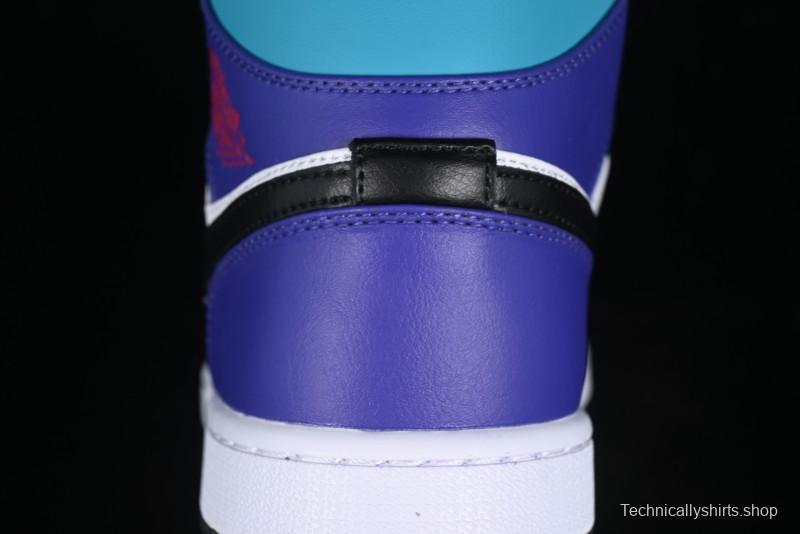 Nike Air Jordan 1 Mid AJ1 Lakers Colorway Black White Purple Mid-Top Casual Sneakers - DQ8426-154