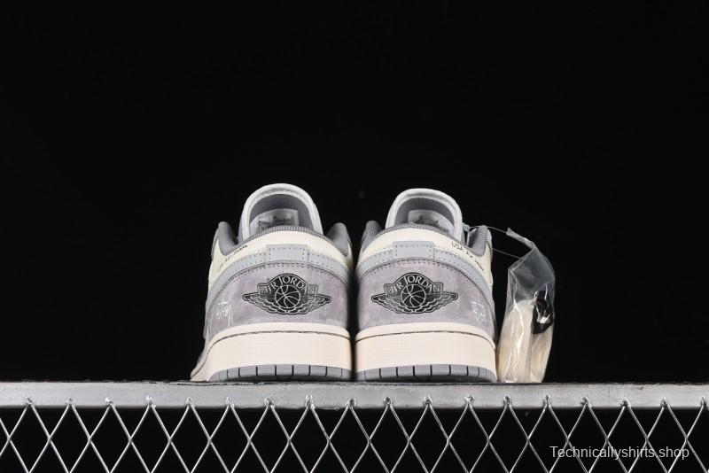Nike Air Jordan 1 Low Stussy Collaboration - Light Bone Grey Dual-Tone Premium Custom Retro Basketball Shoes - SJ9950-045