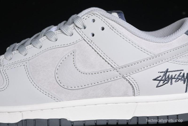 Nike SB Dunk Low Stussy Collaboration - Patchwork Grey Swoosh Anniversary Custom Low-Top Casual Skate Shoes - SF1029-403