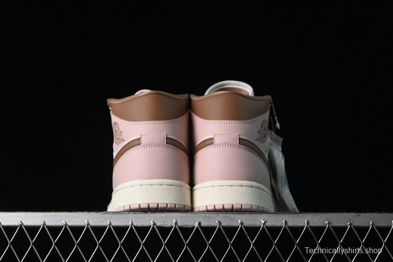 Nike Air Jordan 1 Mid AJ1 Basketball Shoes in Khaki Pink - BQ6472-620