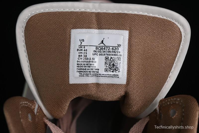 Nike Air Jordan 1 Mid AJ1 Basketball Shoes in Khaki Pink - BQ6472-620