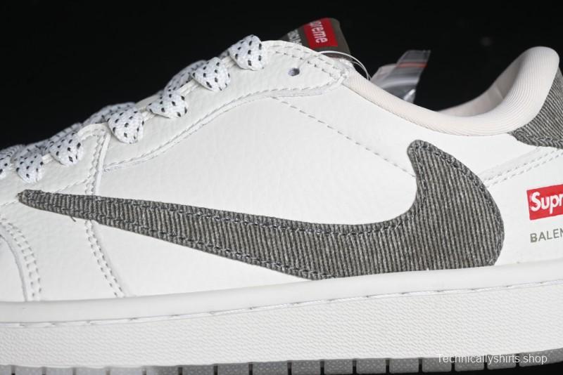 Nike Travis Scott x Fragment Design x Air Jordan 1 Low OG SP AJ1 Supreme Collaboration - Light Beige White Low Top Casual Sneakers - JH6088-609